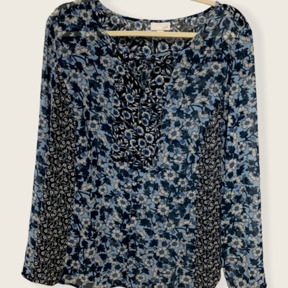 J. Jill Tops - J.Jill Blue Floral Sheer Top Large